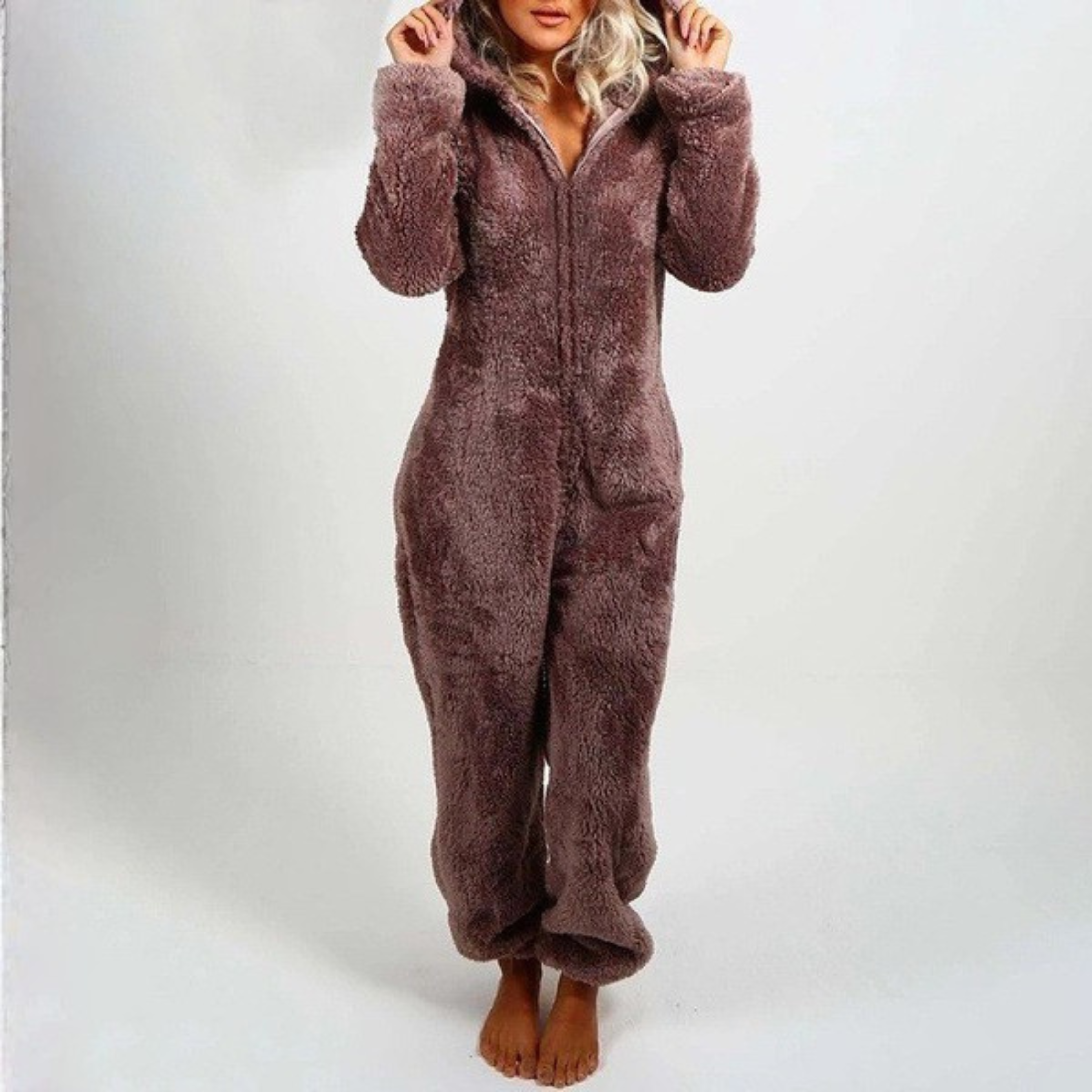 LUMI™ - Comfy Zipper Hooded Long Sleeve Plush Pajama Jumpsuit