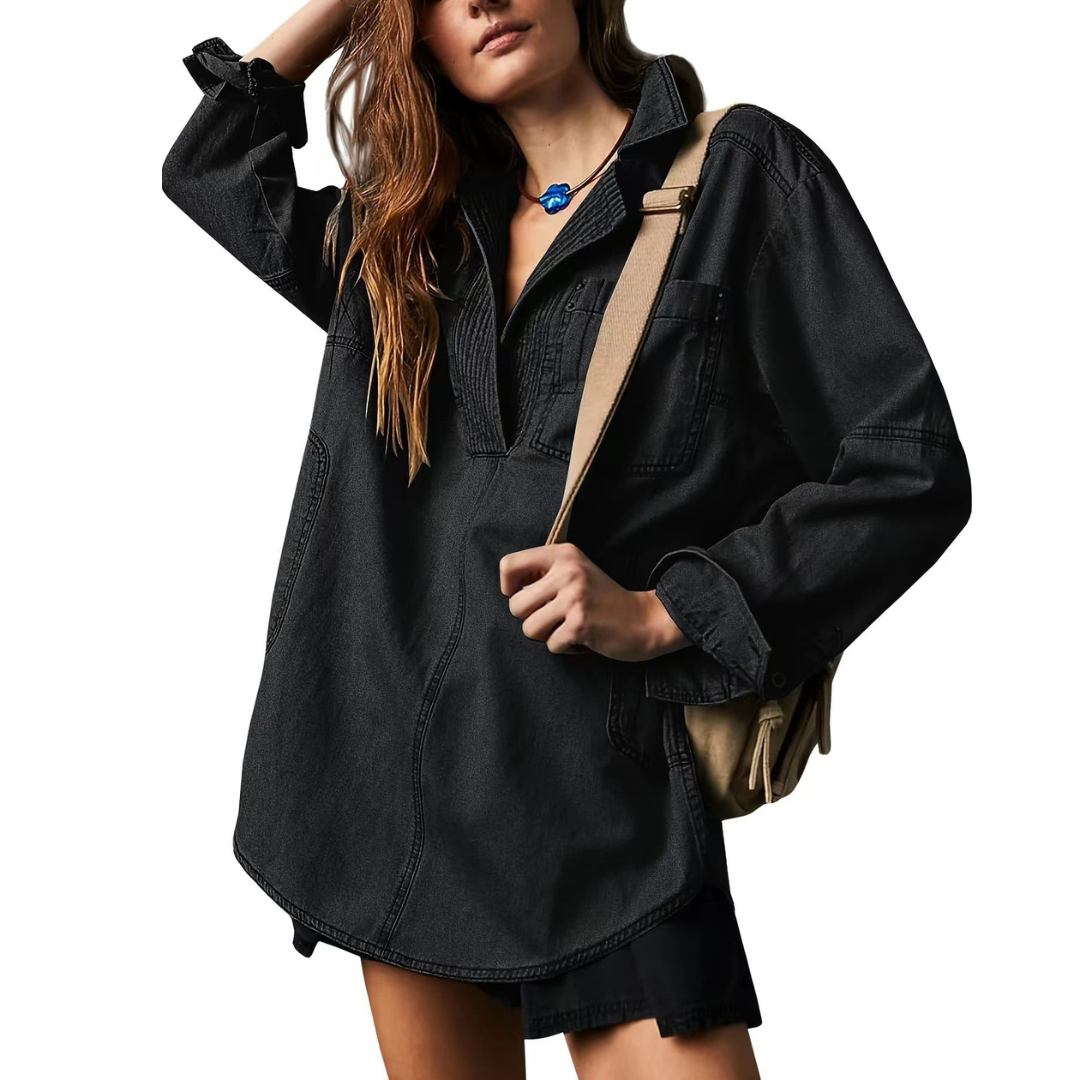 NALINAE™ – Chic V-Neck  Denim Tunic Top