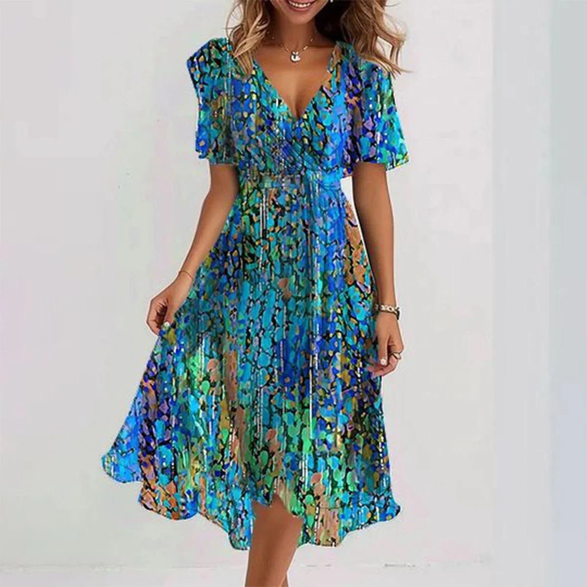 Floral Chiffon Midi Dress | Flutter Sleeves | Lightweight Fabric | Summer Boho Style