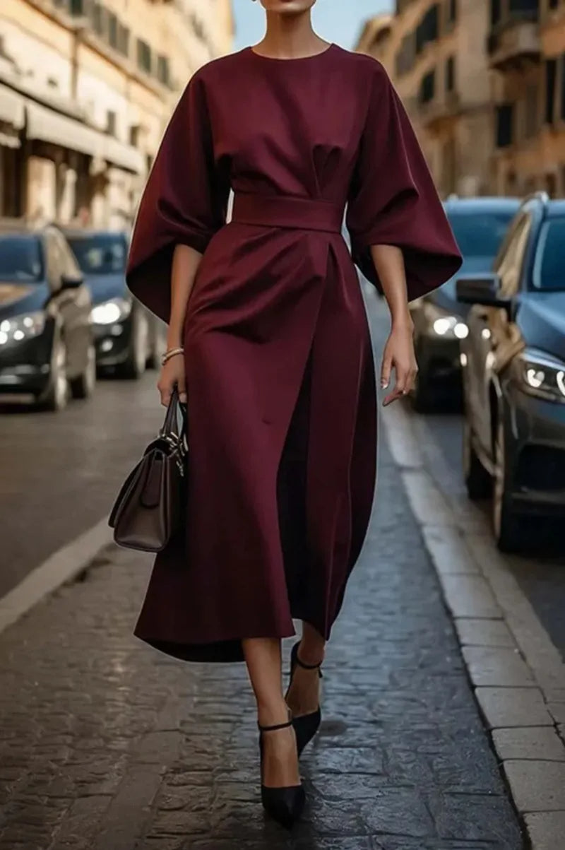 MABEL™ – Structured A-Line Midi Dress with Belt