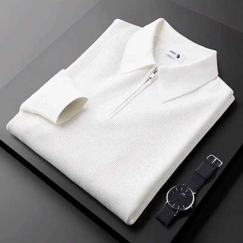 EDWARD™ – Long-Sleeve Waffle-Knit Polo with Quarter-Zip for Men