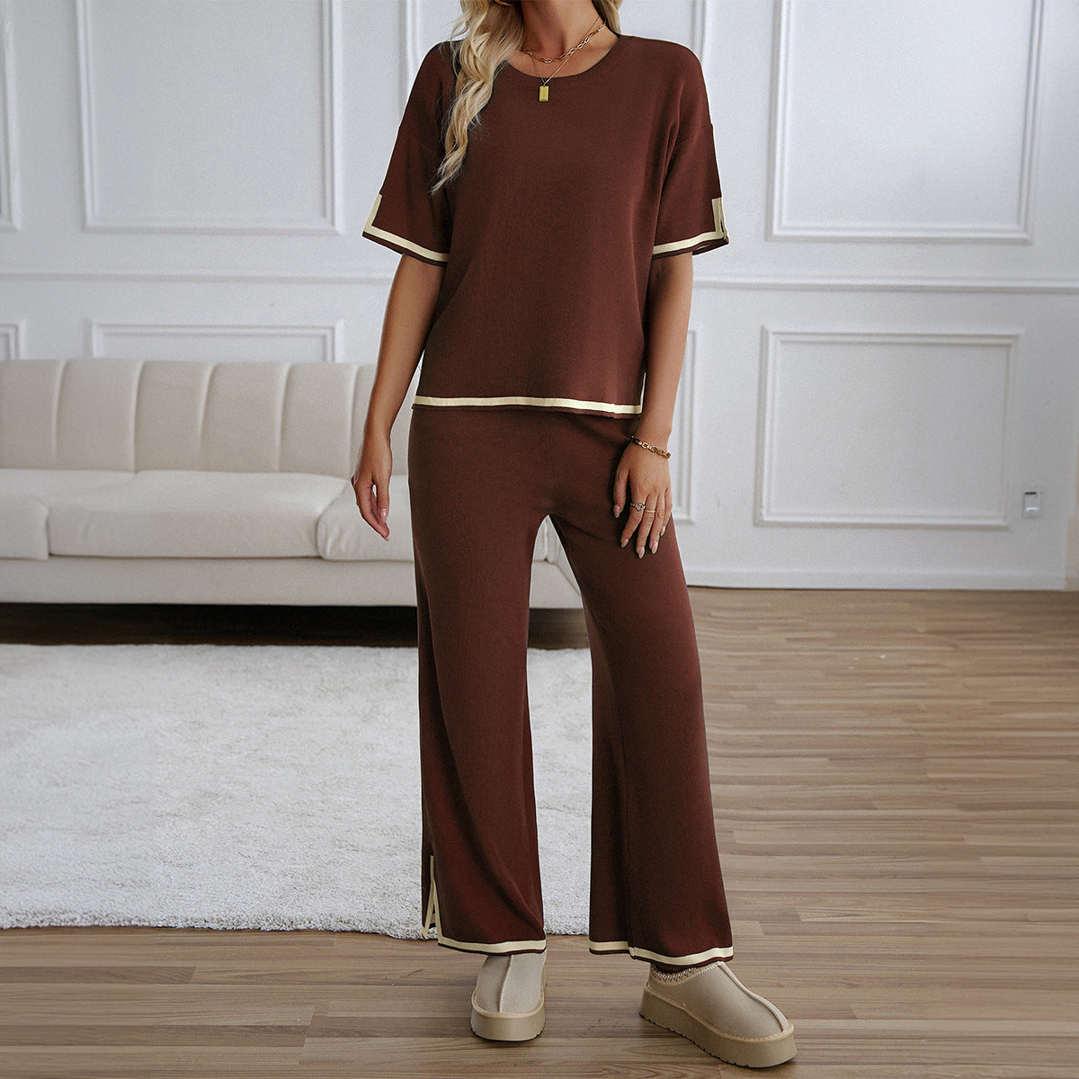 MAHALINA™ – Chic Short Sleeve and Wide Leg Lounge Set