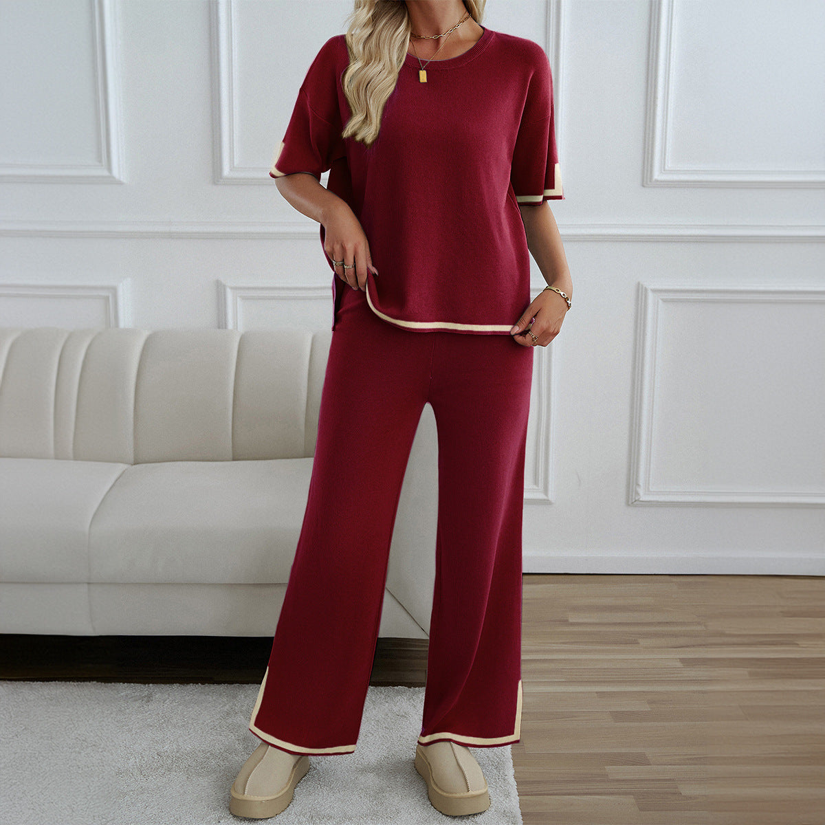 MAHALINA™ – Chic Short Sleeve and Wide Leg Lounge Set
