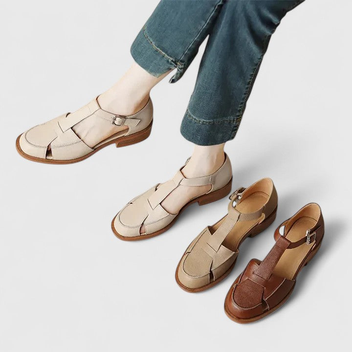 Isara | Low block heel sandals with side cut-out detail
