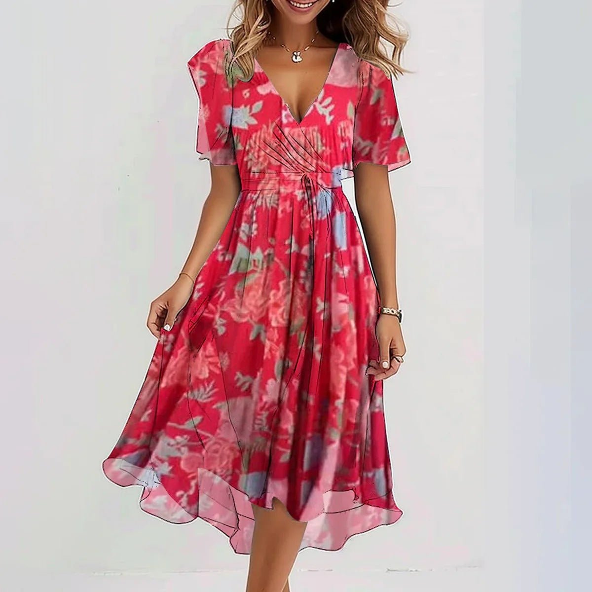 Floral Chiffon Midi Dress | Flutter Sleeves | Lightweight Fabric | Summer Boho Style