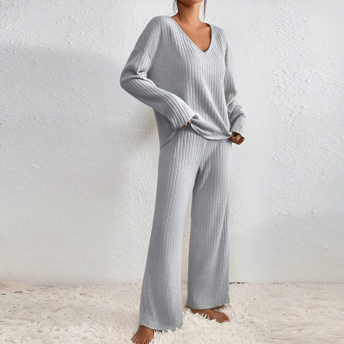 IRENE™ – Ribbed V-Neck Sweater Set