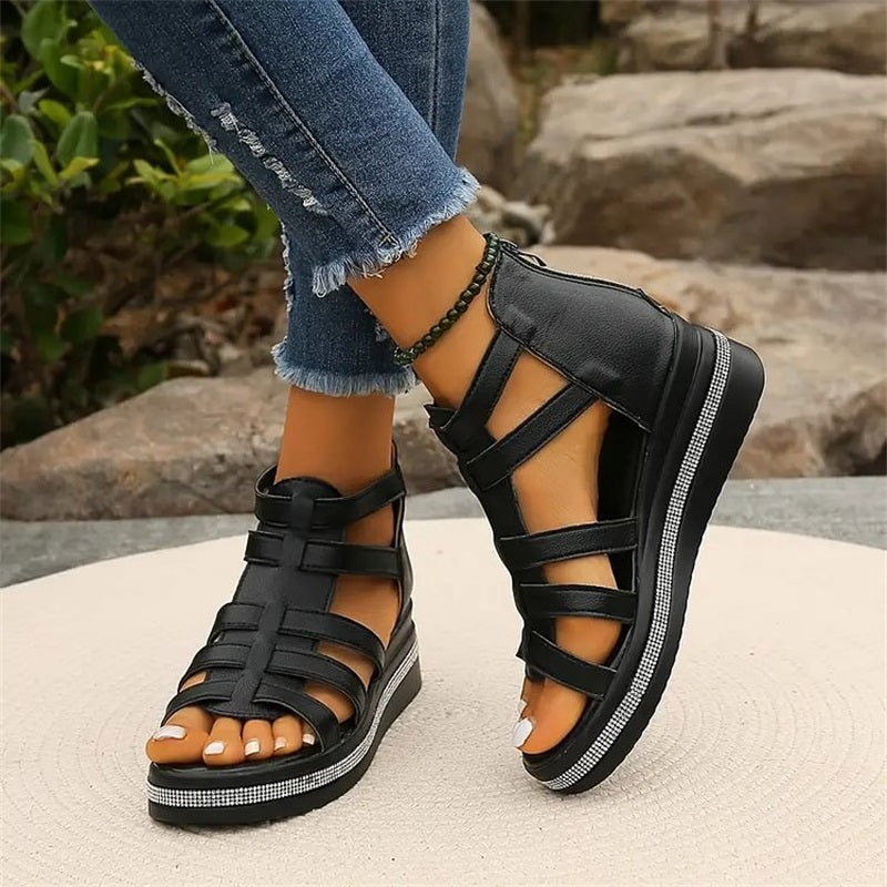 RENEE | STYLISH RHINESTONE WEDGE SANDALS